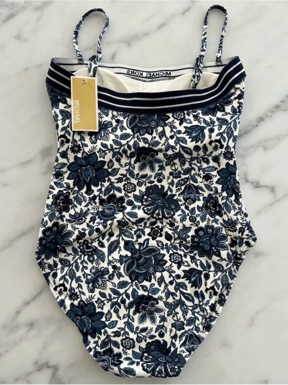 Women's Blue Michael Kors Bandeau Neck Printed One-piece